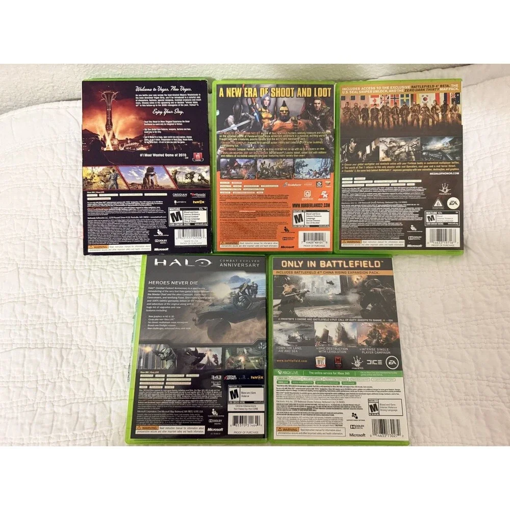 XBOX 360 Lot of 5 Games Battlefield, Halo, Fallout, Borderland, Medal of Honor M